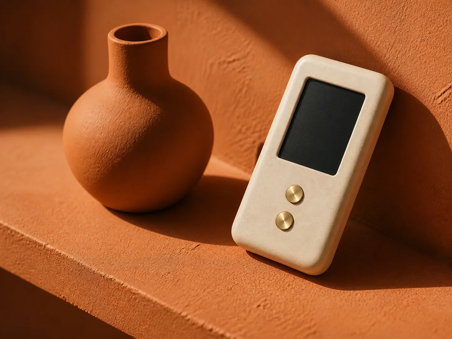 Keyra resting on a travertine shelf beside a wool blanket